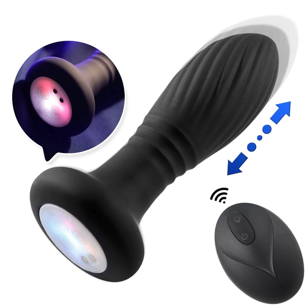 B-Series přirážecí anální kolík s vibracemi, LED a ovladačem 12 cm