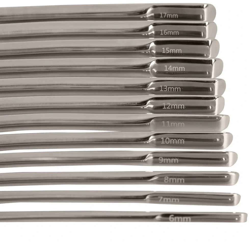 Sada kovových dilatátorů Penisplug, 14 ks (4 – 17 mm)