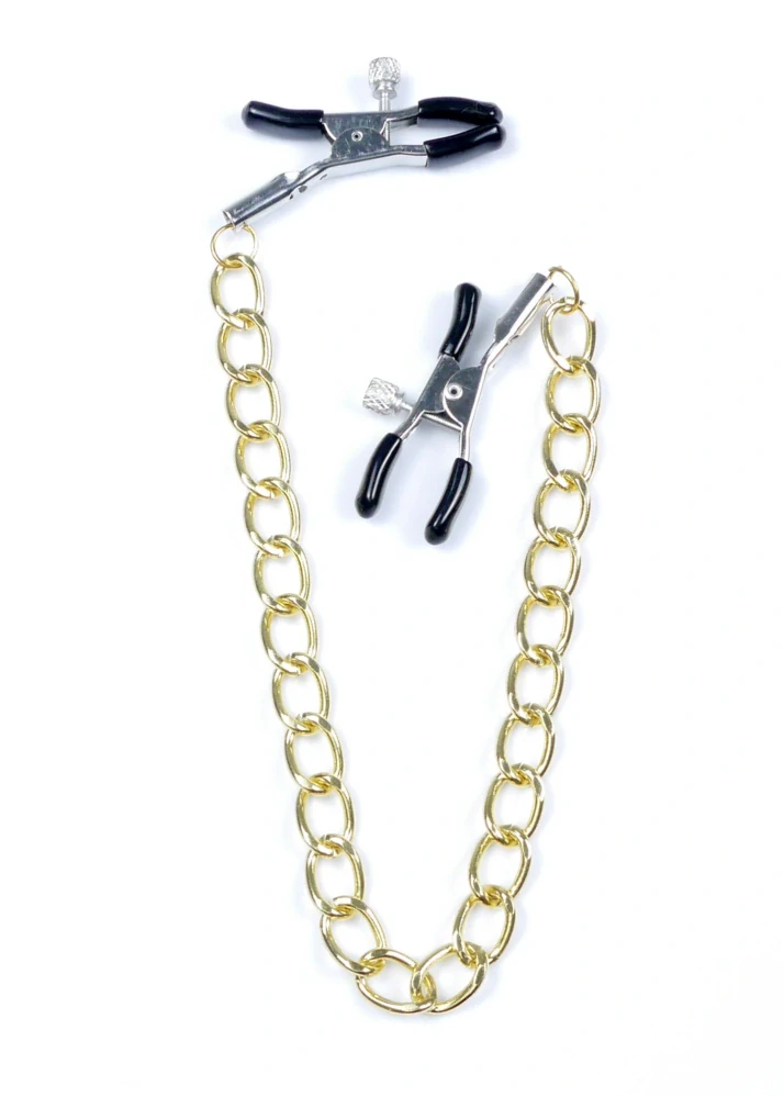 Fetish kovové svorky na bradavky s řetízkem zlaté