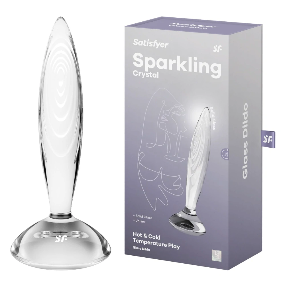 Satisfyer Sparkling Crystal skleněné anální dildo 21 cm – transparentní