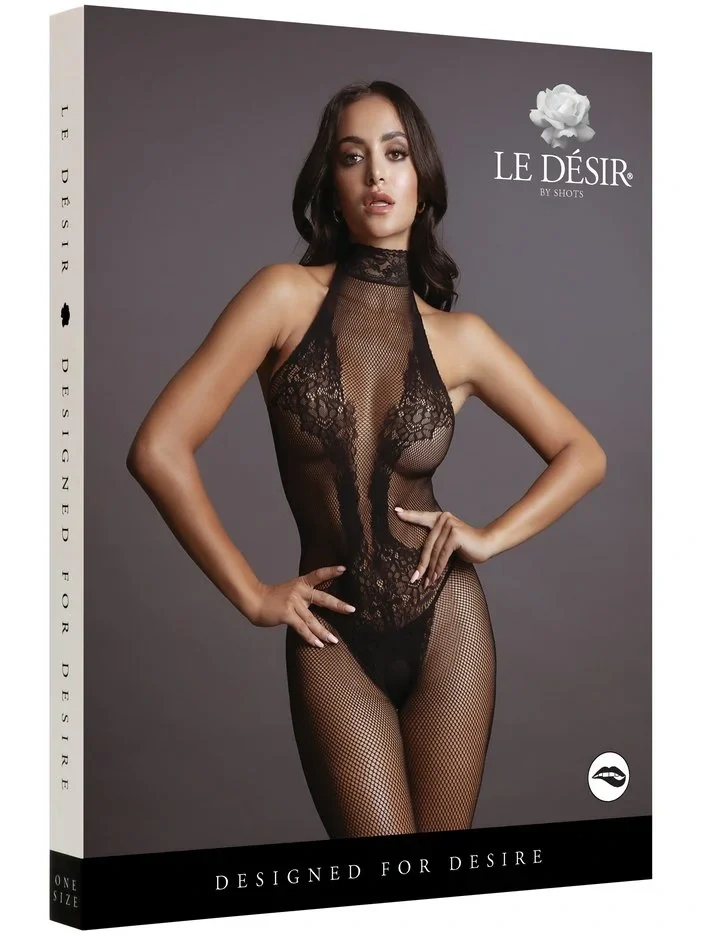 Síťovaný catsuit s krajkou a otvorem v rozkroku – Le Désir