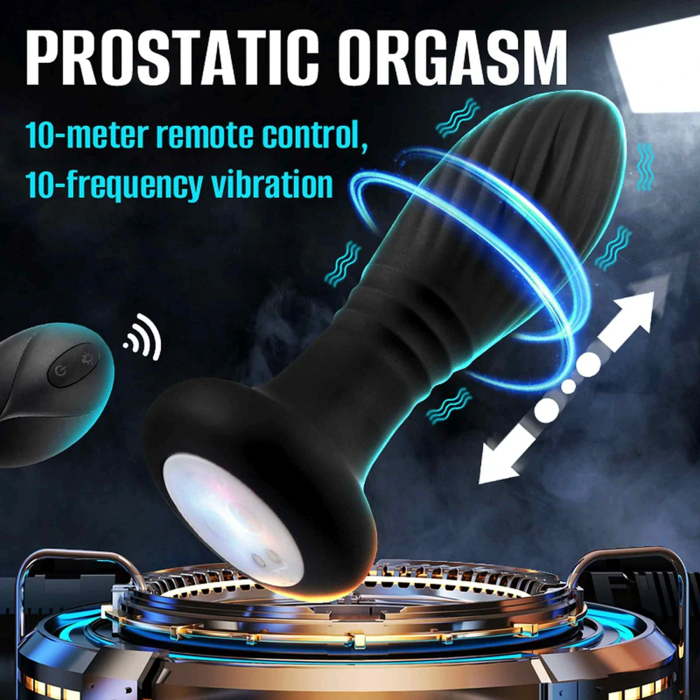 B-Series přirážecí anální kolík s vibracemi, LED a ovladačem 12 cm