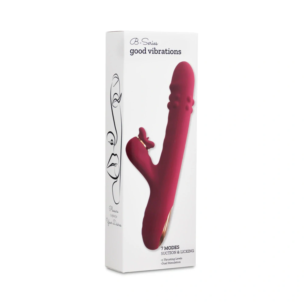 Boss Series přirážecí rabbit vibrátor se sáním a stimulací jazýčkem 23,5 cm